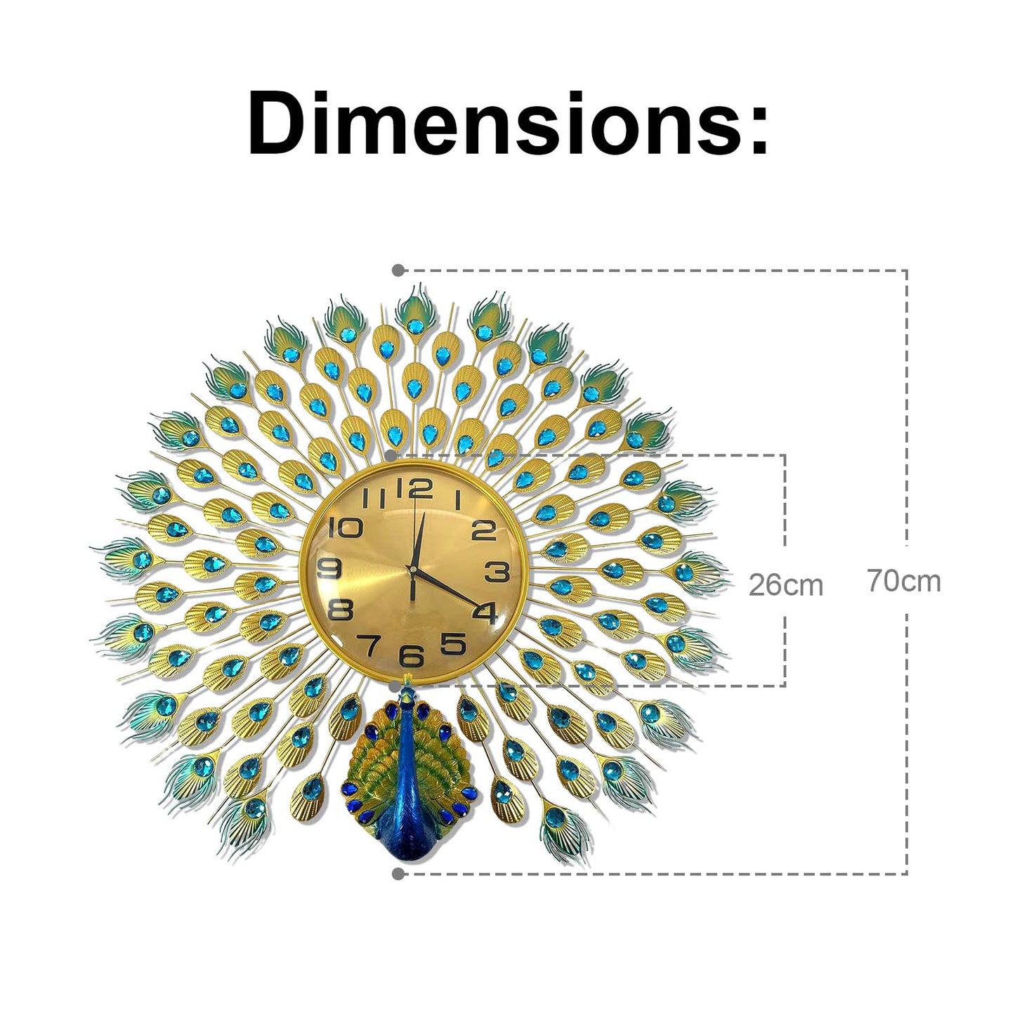 Peacock Wall Clock - 70cm