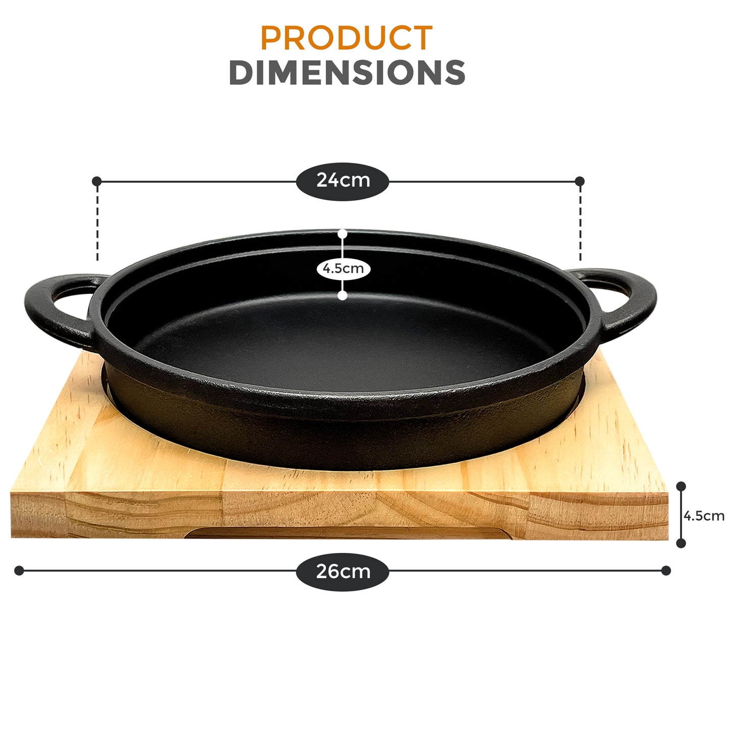 Cast Iron Frying Pot With Wood Board