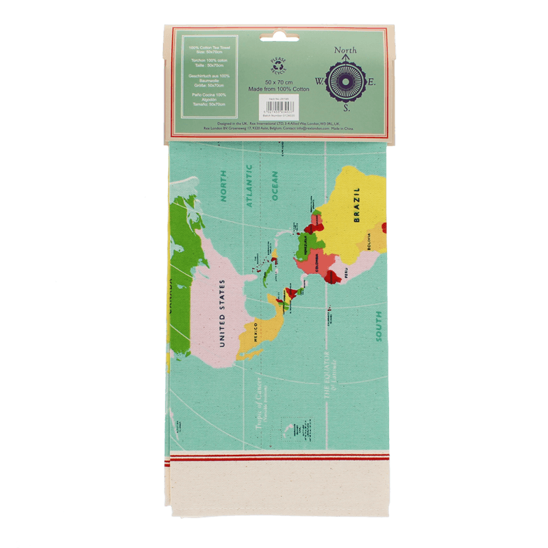 Rex Cotton tea towel - World Map