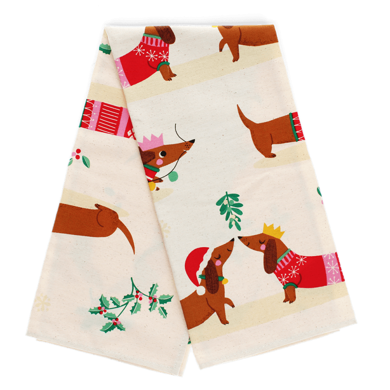 Rex Cotton tea towel - Festive Sausage Dogs