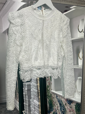 Luxtyle Long Sleeved Cropped Lace Top | One Size Fits 8–14 | Elegant Layering Piece