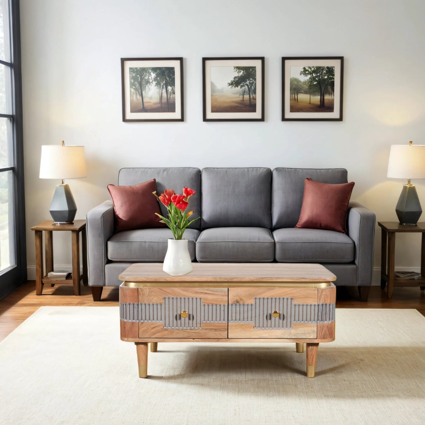 Berkley Acacia Wood 2 Drawers Coffee Table