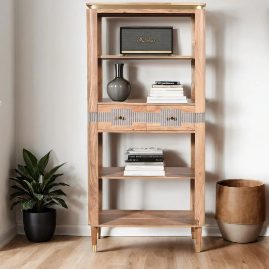 Berkley Acacia Wood 2 Drawers Open Bookcase