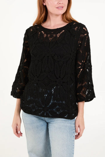 Black Wild Flower Crochet Top – Available in S/M and M/L