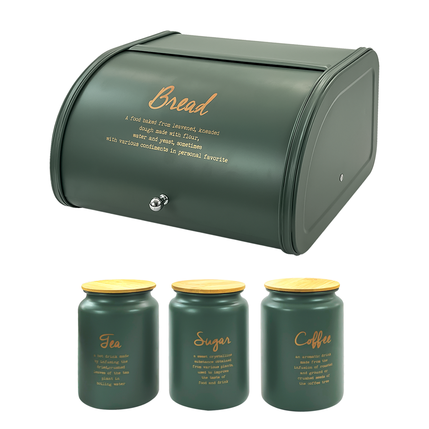 4PCs Metal Bread Bin Storage Box - Green