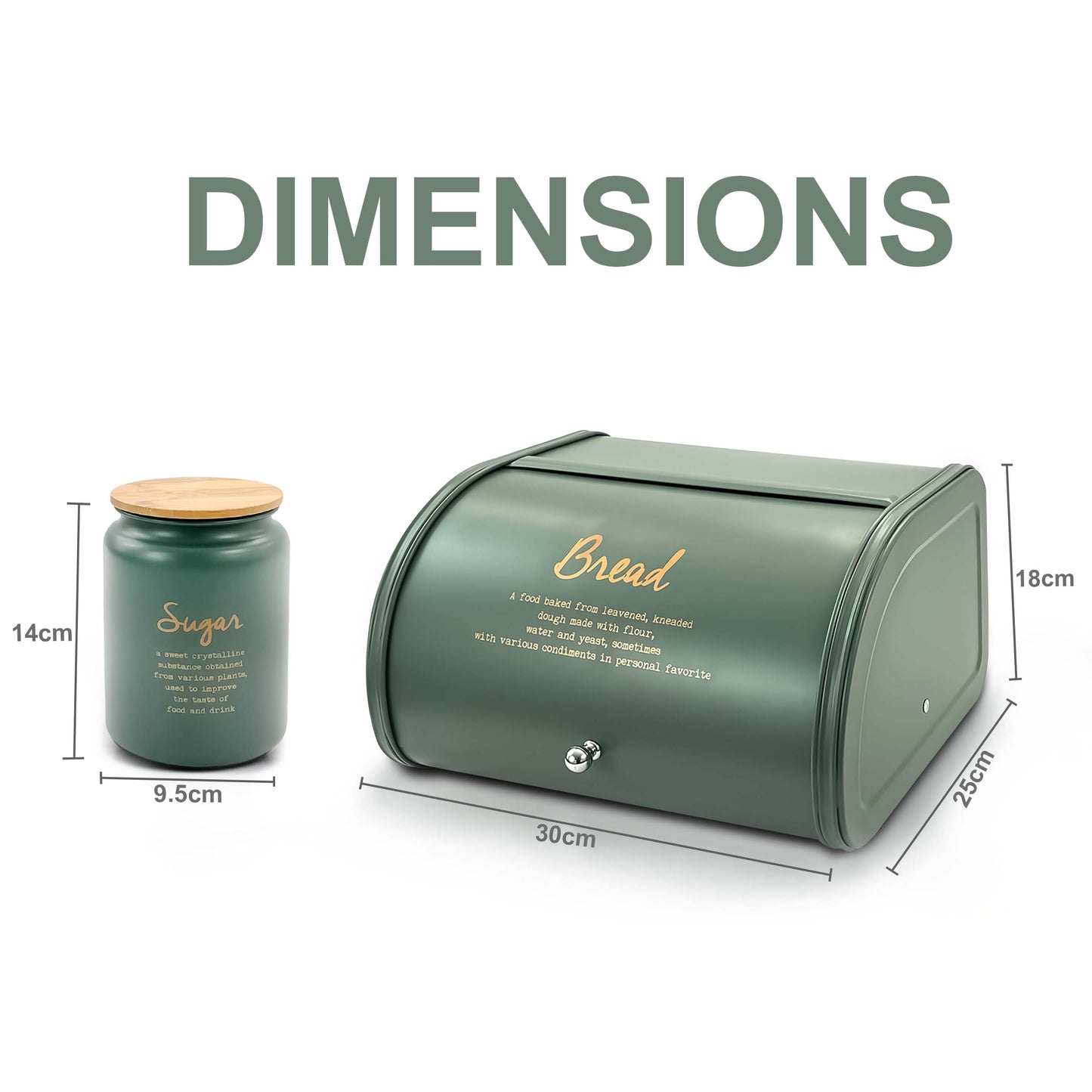 4PCs Metal Bread Bin Storage Box - Green