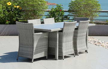 Bridgetown 6 Seater Rectangular Rattan and Polywood Grey Garden Dining Set 200cm
