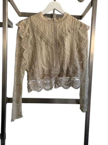 Luxtyle Long Sleeve Cropped Lace Top | Back Zip | One Size Fits 8–14