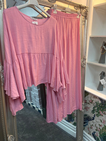 Frill Sleeve Co-ord Set | Two Piece Top & Trousers – One Size 8-18