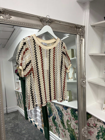 Luxtyle Zig Zag Knit Top | Striped Short Sleeve Blouse | One Size Fits 8–14