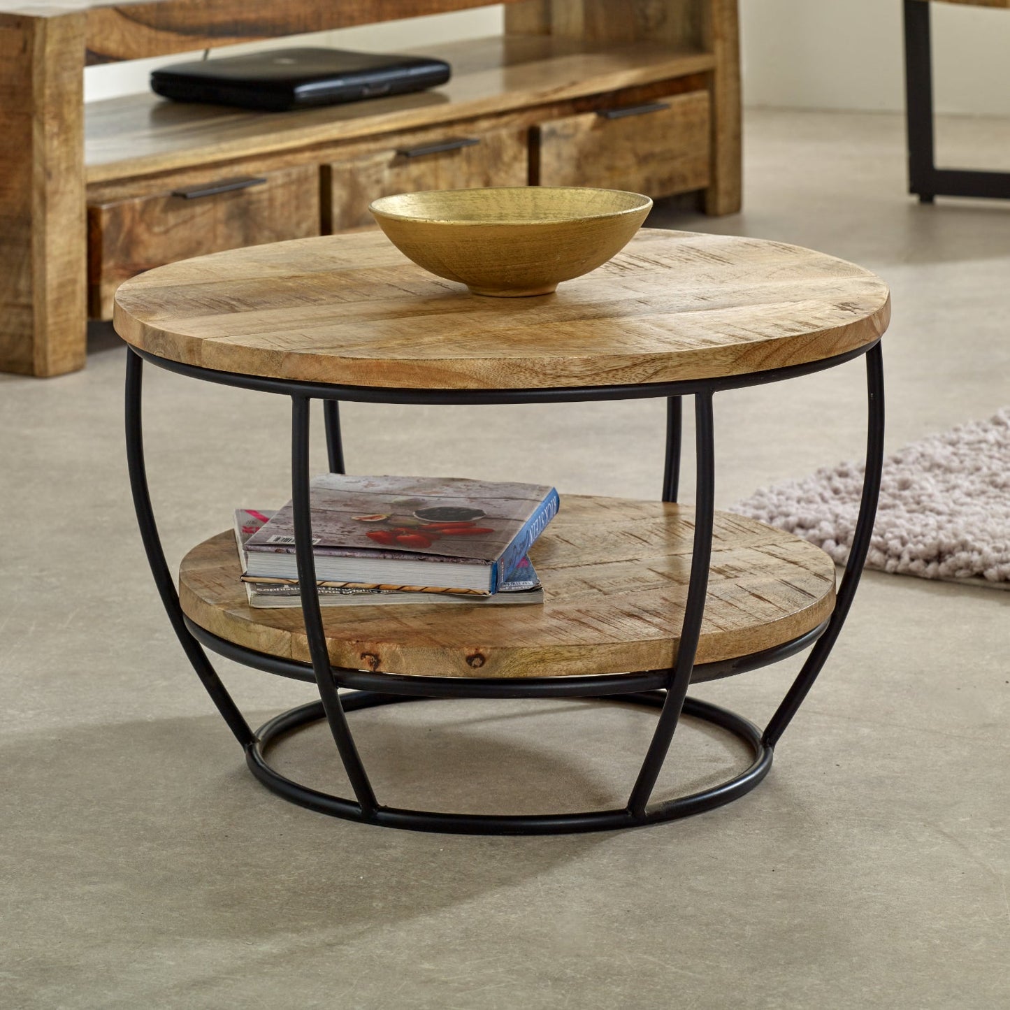 Merlin Mango Wooden & Metal Coffee Table With Shelf