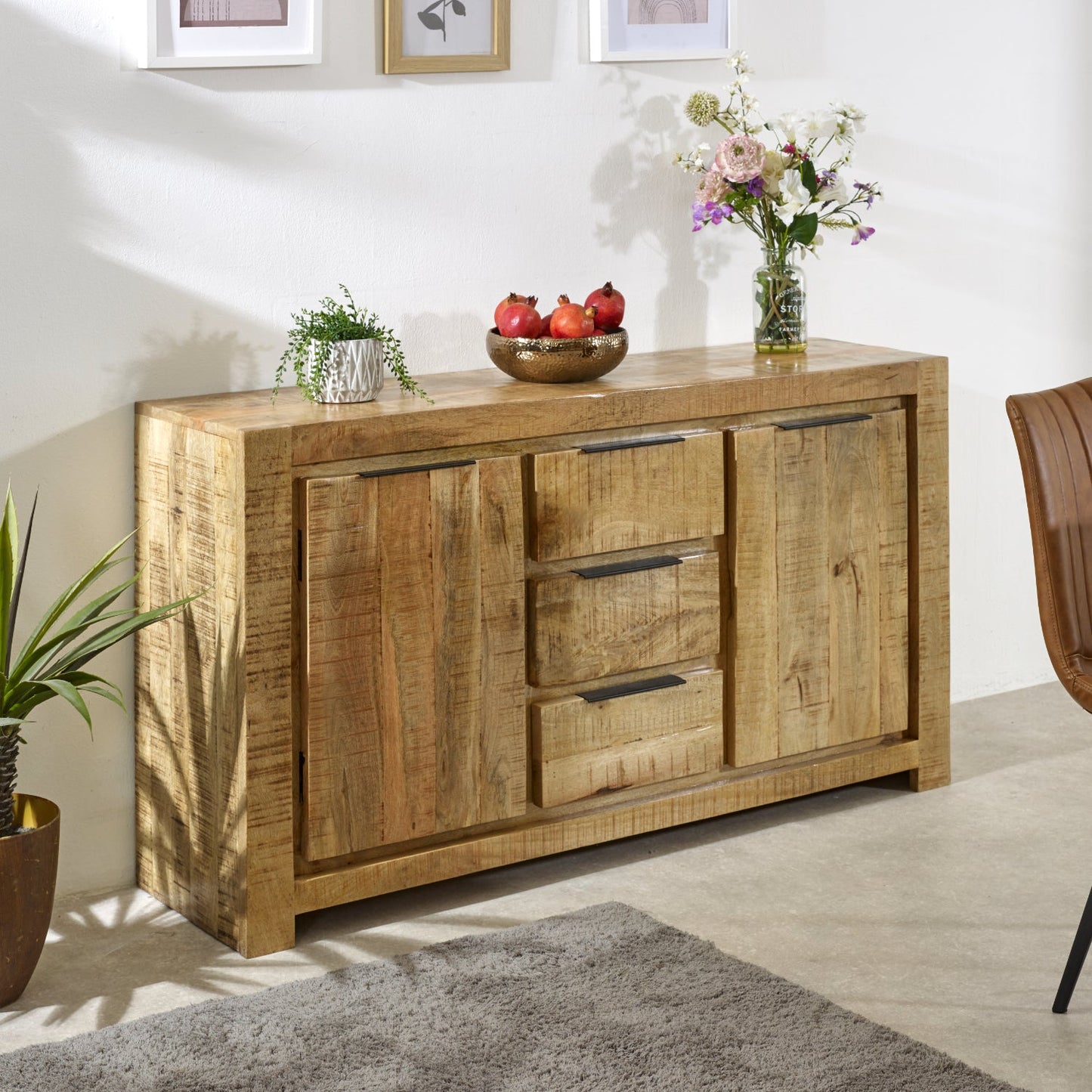 Merlin Mango Wooden Large Sideboard   2 Door & 3 Drawer