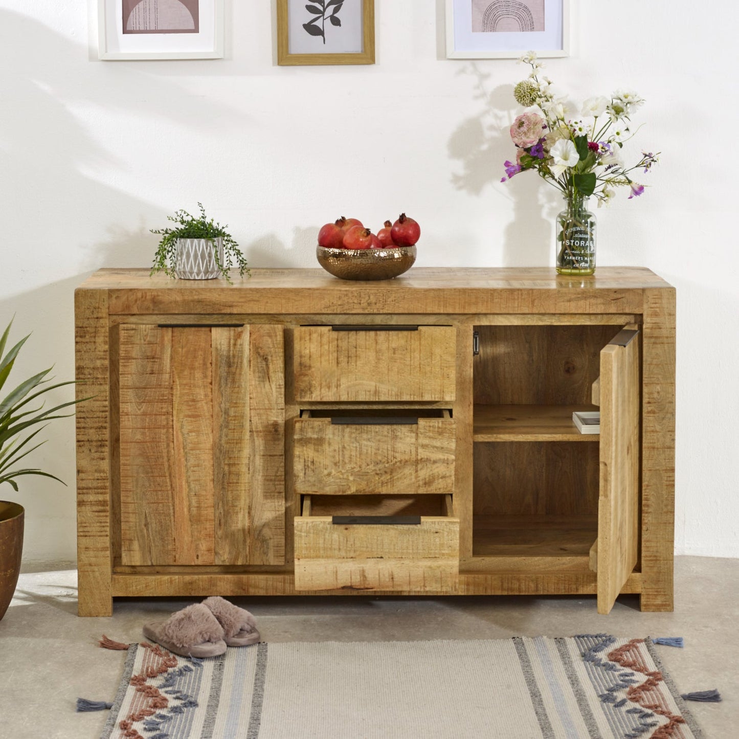Merlin Mango Wooden Large Sideboard   2 Door & 3 Drawer