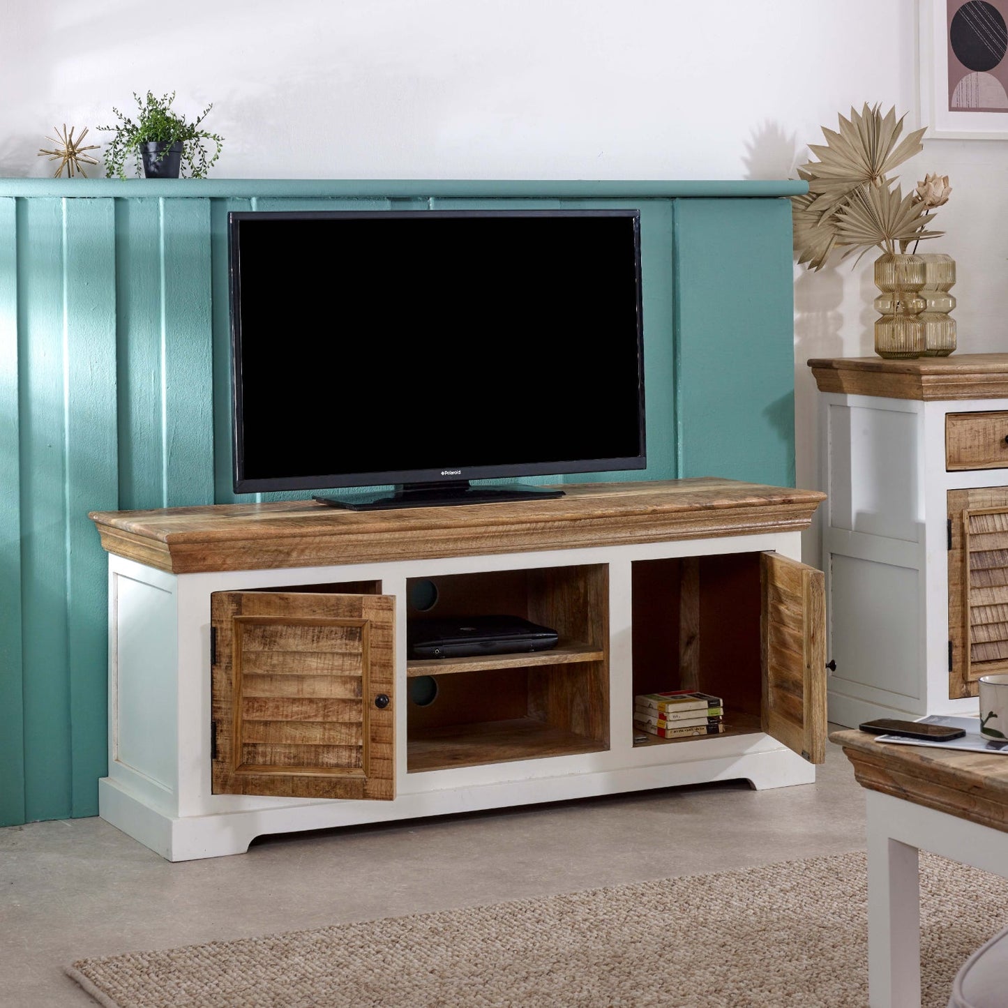 Bianco Solid Mango Wood Tv Cabinet White