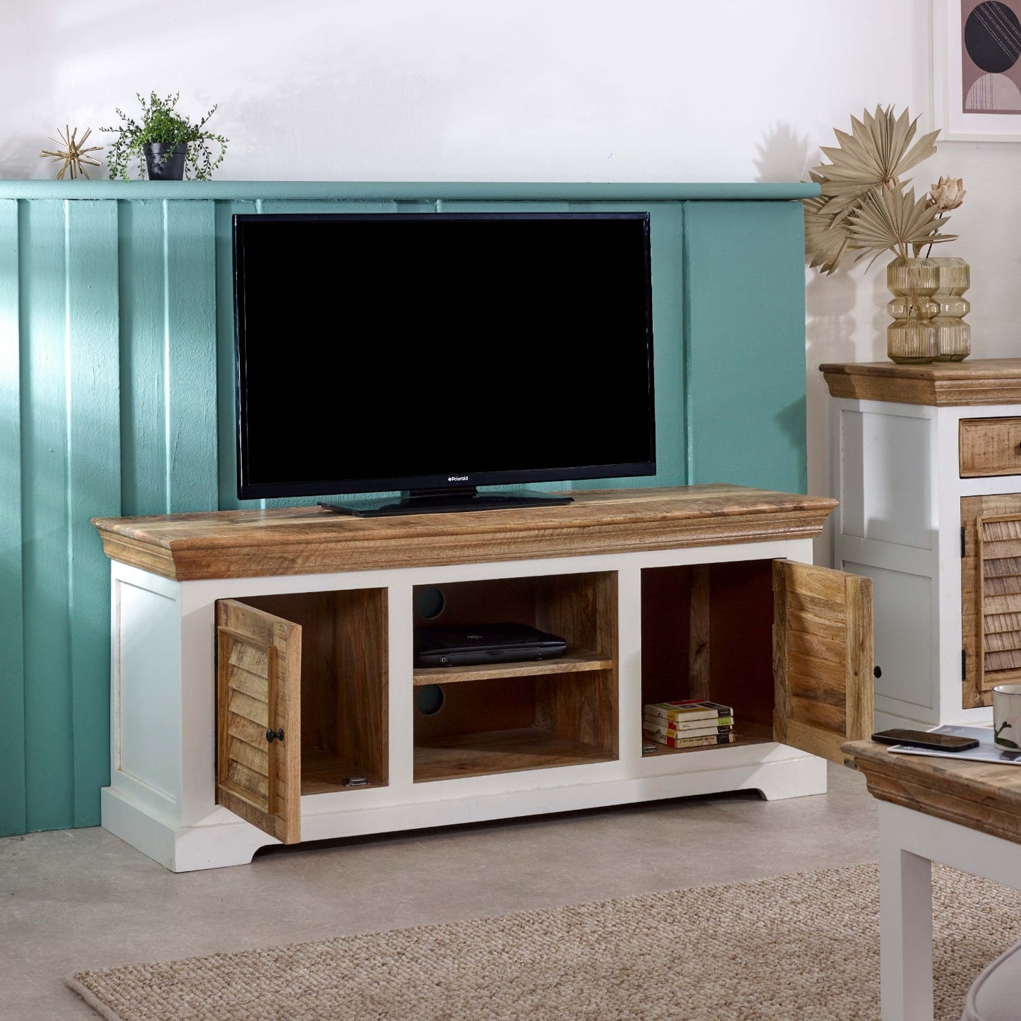 Bianco Solid Mango Wood Tv Cabinet White