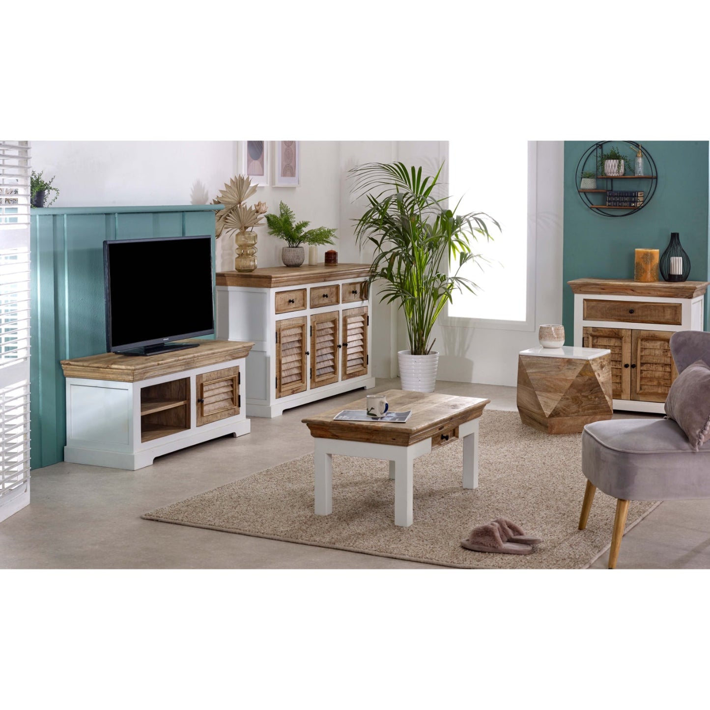 Bianco Solid Mango Wood Small Sideboard White