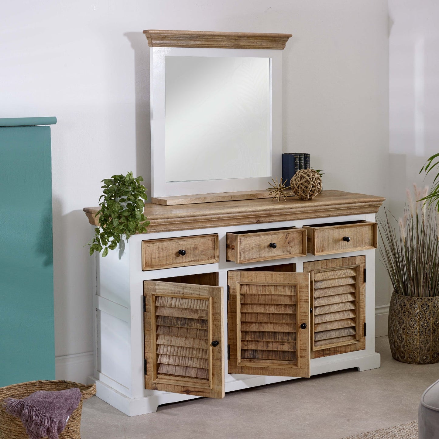 Bianco Solid Mango Wood Wall Mirror White