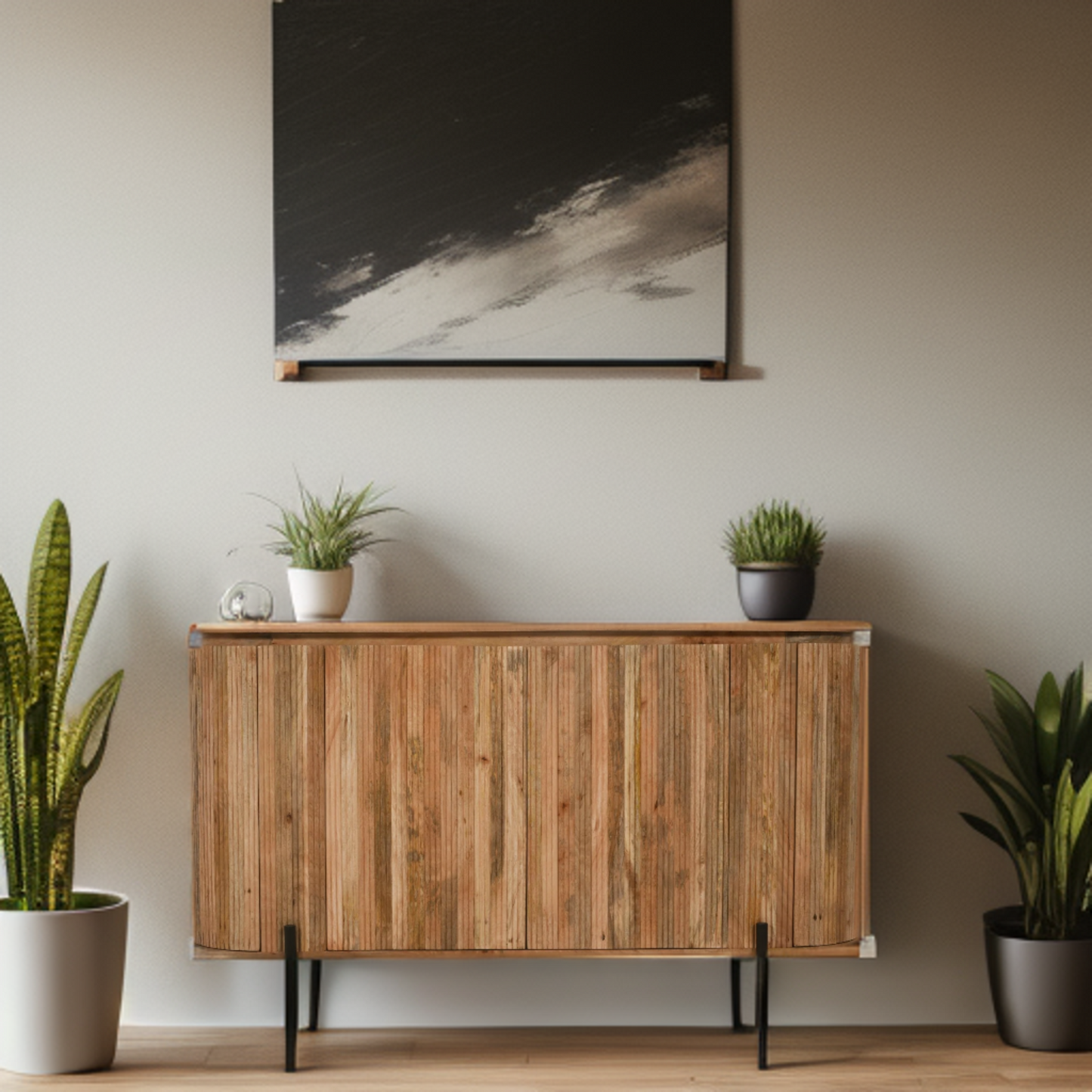York Solid Wood Sideboard With Metal Legs