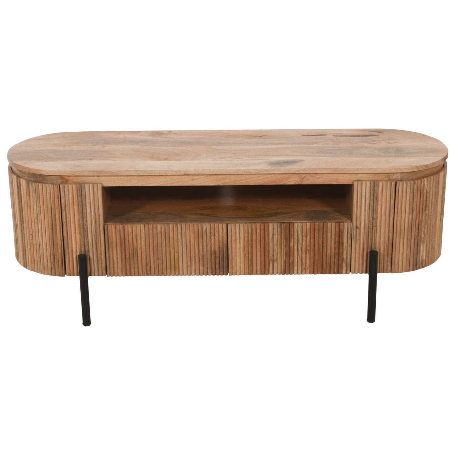 York Natural Solid Wood Tv Cabinet With Metal Legs