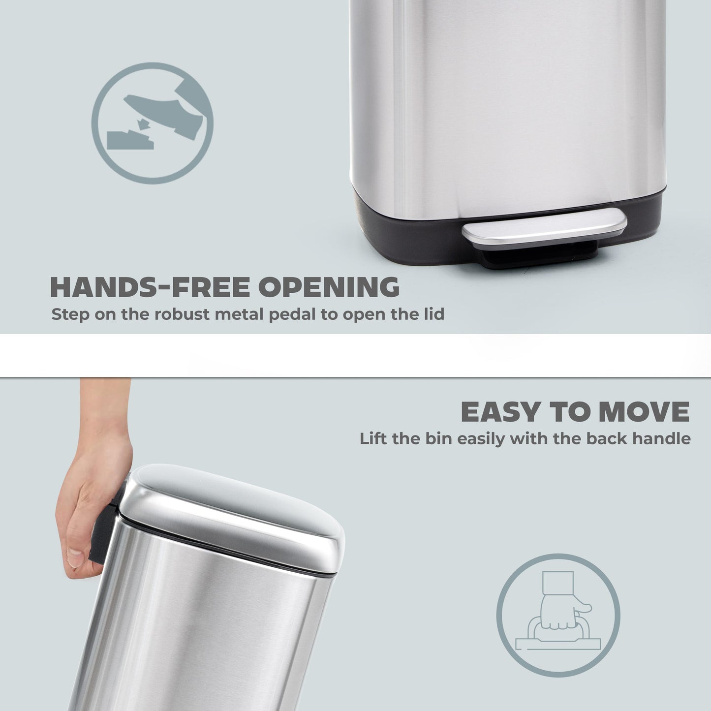 30L Rectangular Pedal Bin Soft Close Lid - Silver