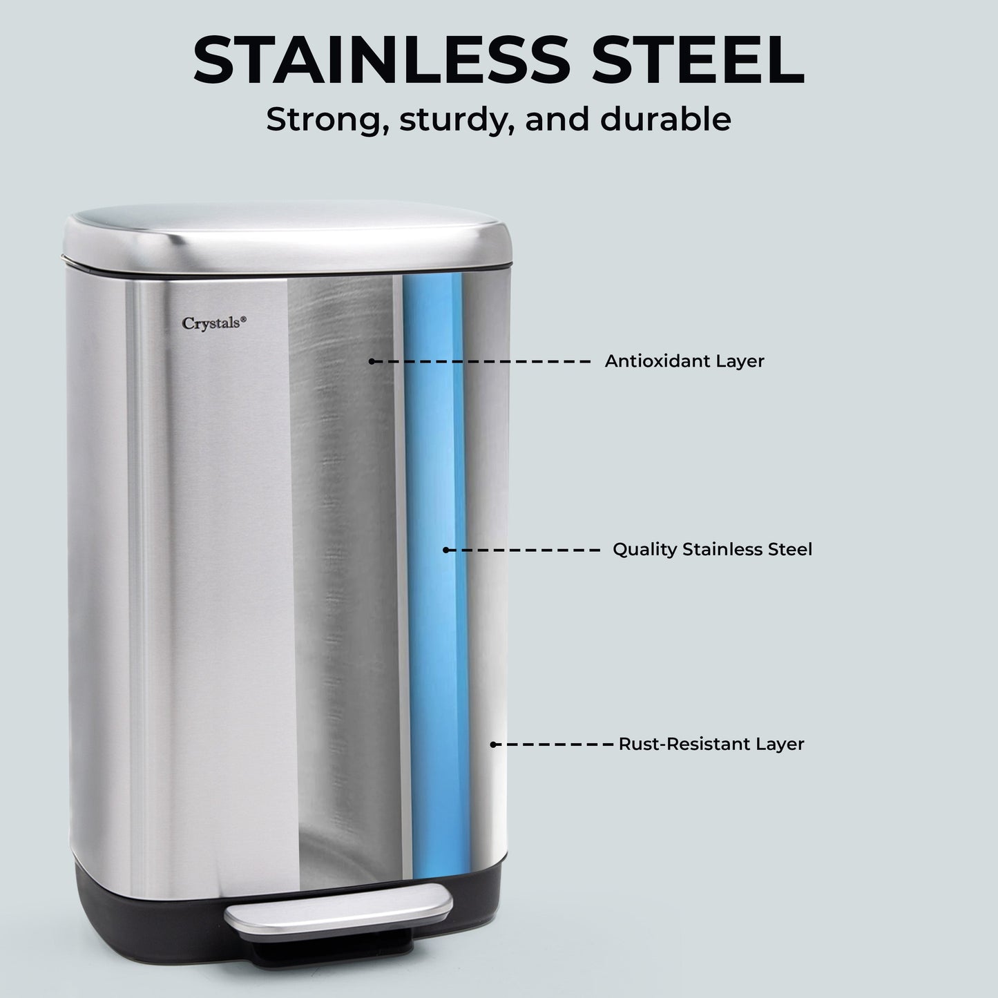 30L Rectangular Pedal Bin Soft Close Lid - Silver