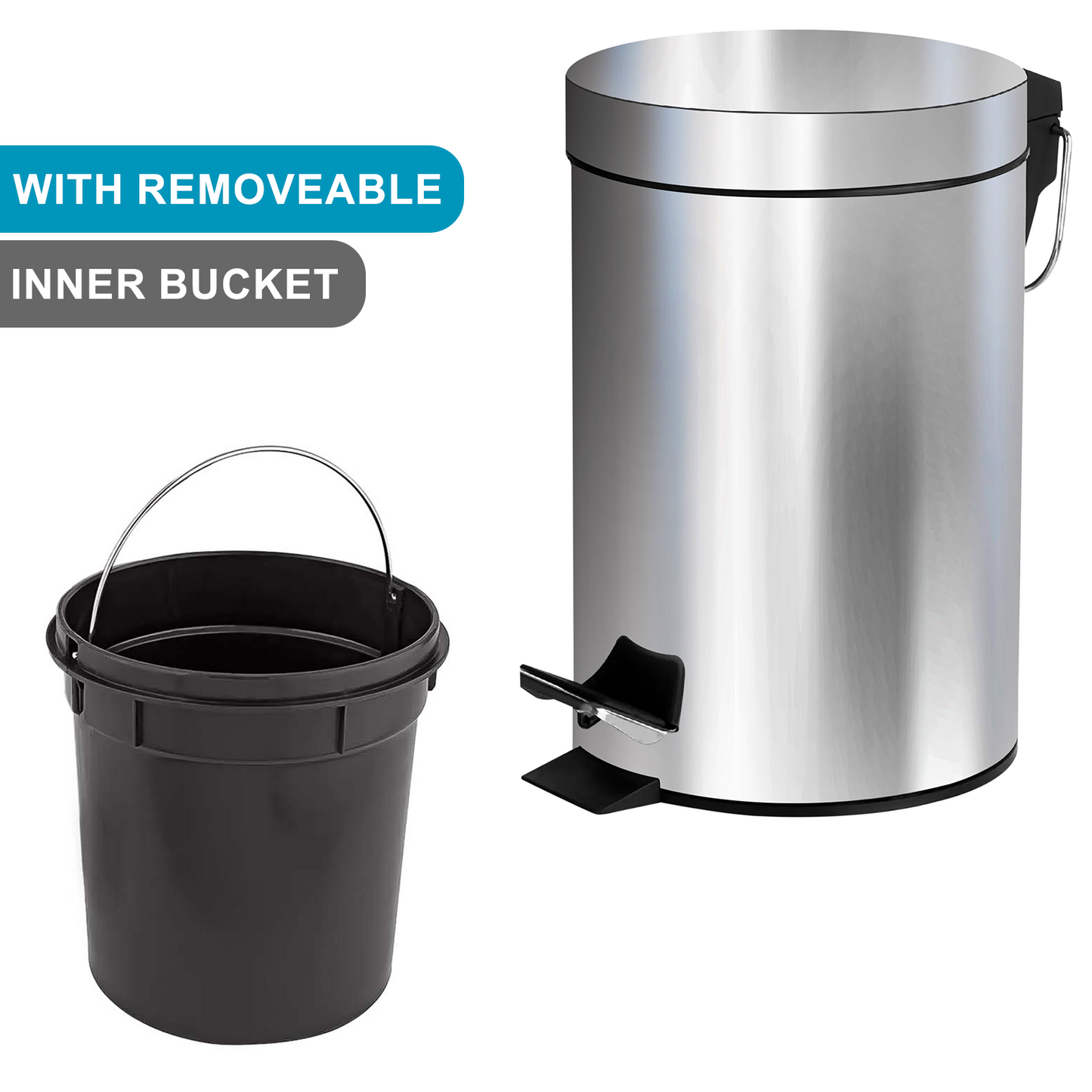 3L Pedal Bin with Toilet Brush Silver