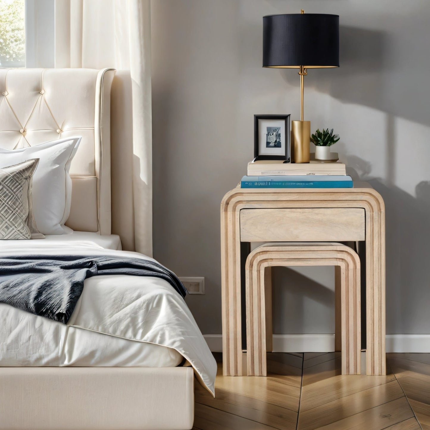 Preston Mango Wood Nest of 2 Tables with Drawer