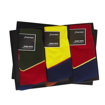 Asymmetric Color Block Socks Collection: 3 pairs Luxury Sock Gift Box