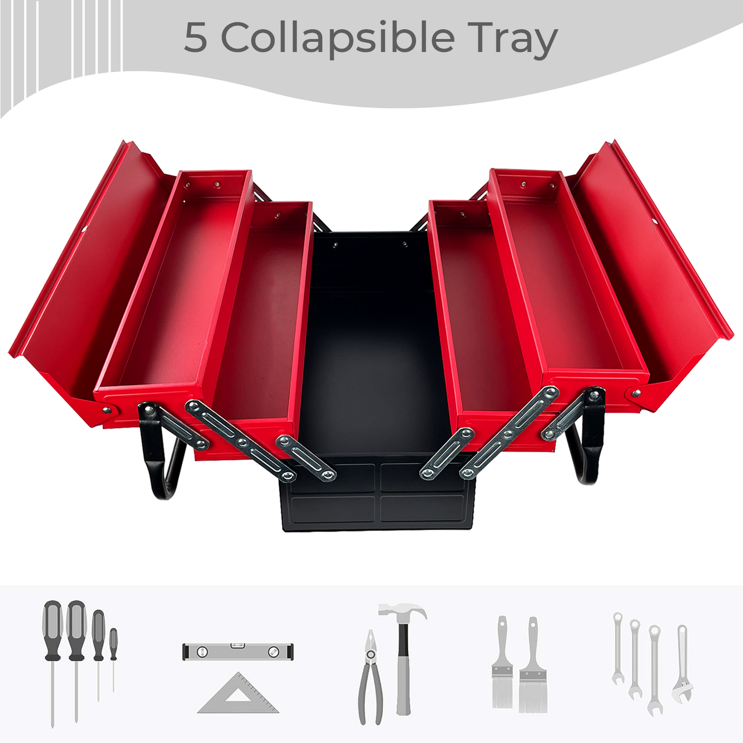 3 Tiers - 5 Trays Metal Tool Box - 470mm