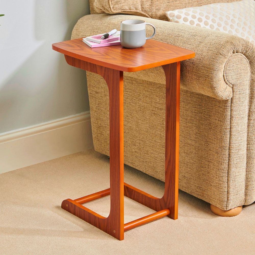 Compact C-Shaped Sofa Side Table in Mahogany or Oak – Stylish & Versatile Design