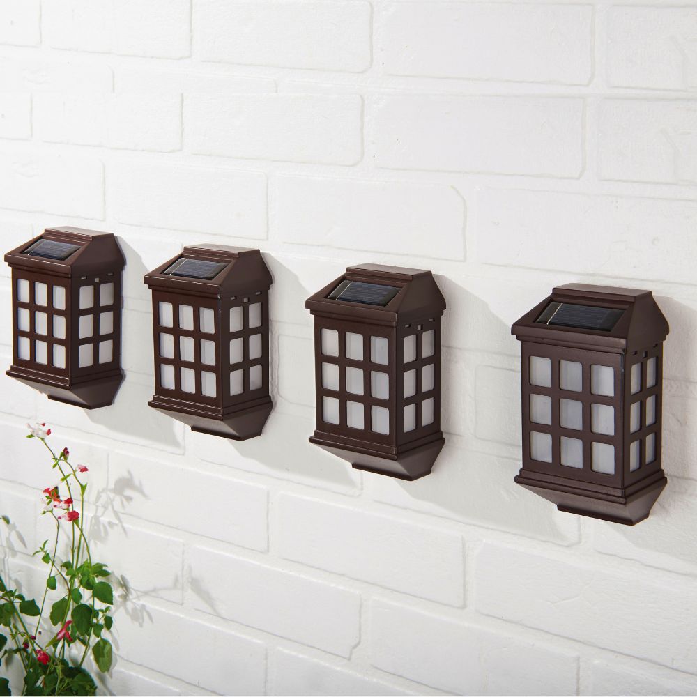 Pack of 4 Deluxe Solar Fence Lights – Warm White LED Outdoor Wall Lights