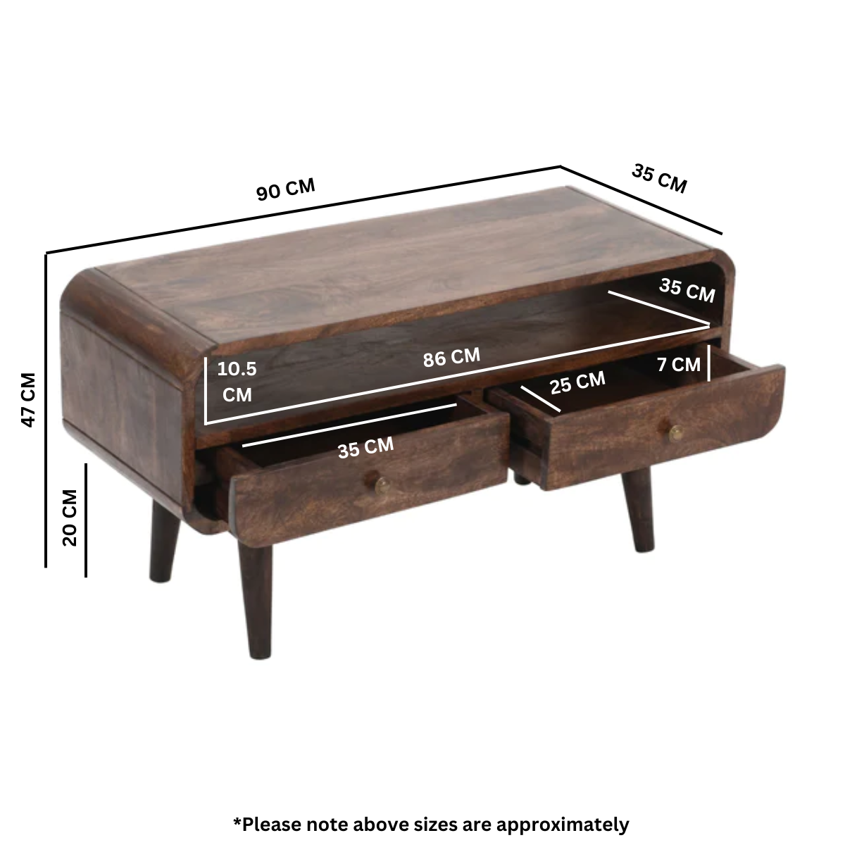 Franklin Dark Mango Wood TV Stand with 2 Drawers