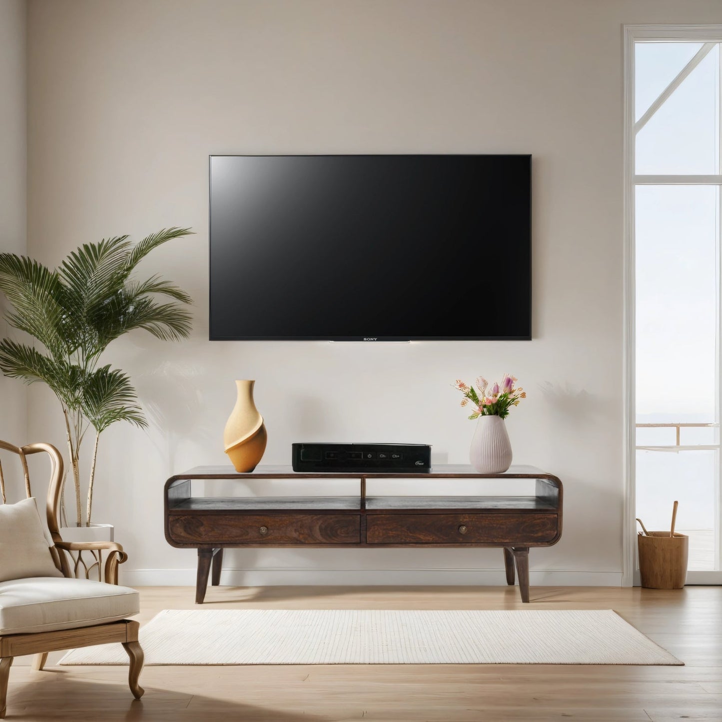 Franklin Dark Mango Wood Large TV Stand with 2 Drawers