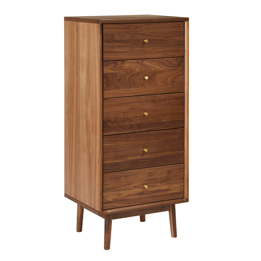 Wright Walnut Tallboy Chest of 5 Drawers