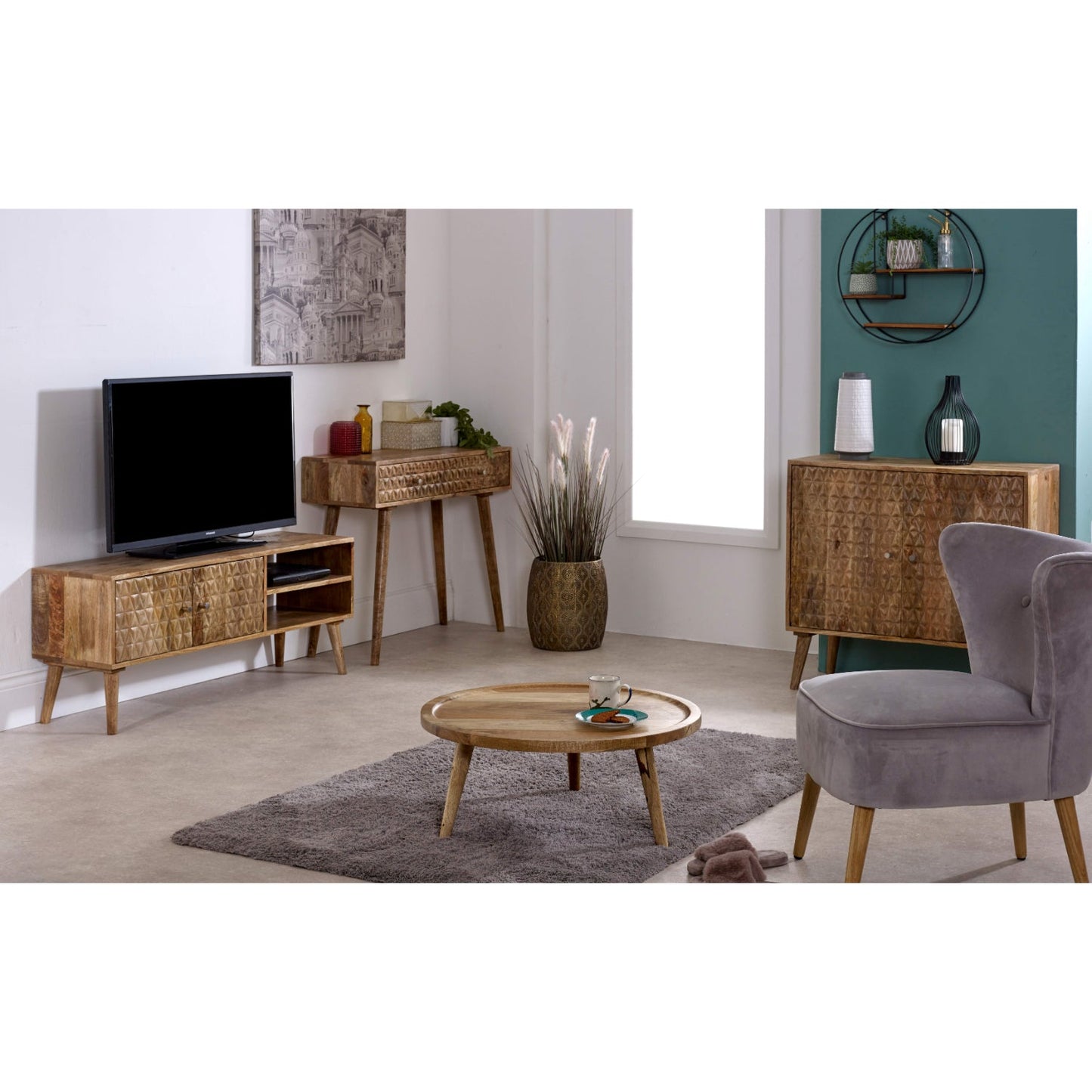 Marlow Light Mango Wood TV Stand with 2 Doors & 2 Shelves