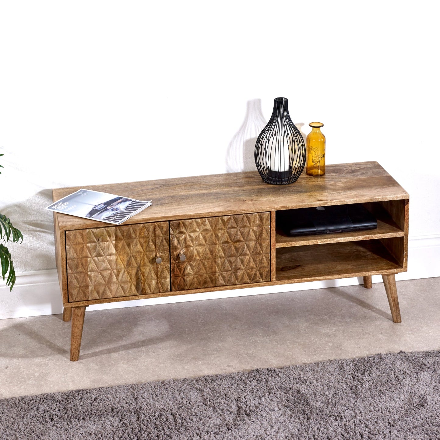 Marlow Light Mango Wood TV Stand with 2 Doors & 2 Shelves