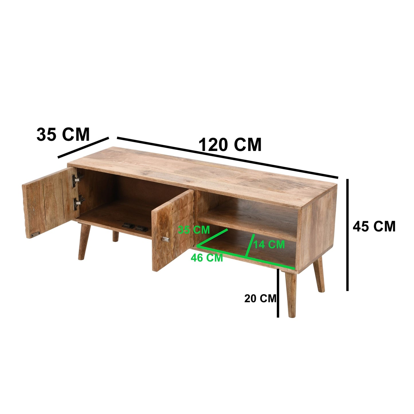Marlow Light Mango Wood TV Stand with 2 Doors & 2 Shelves