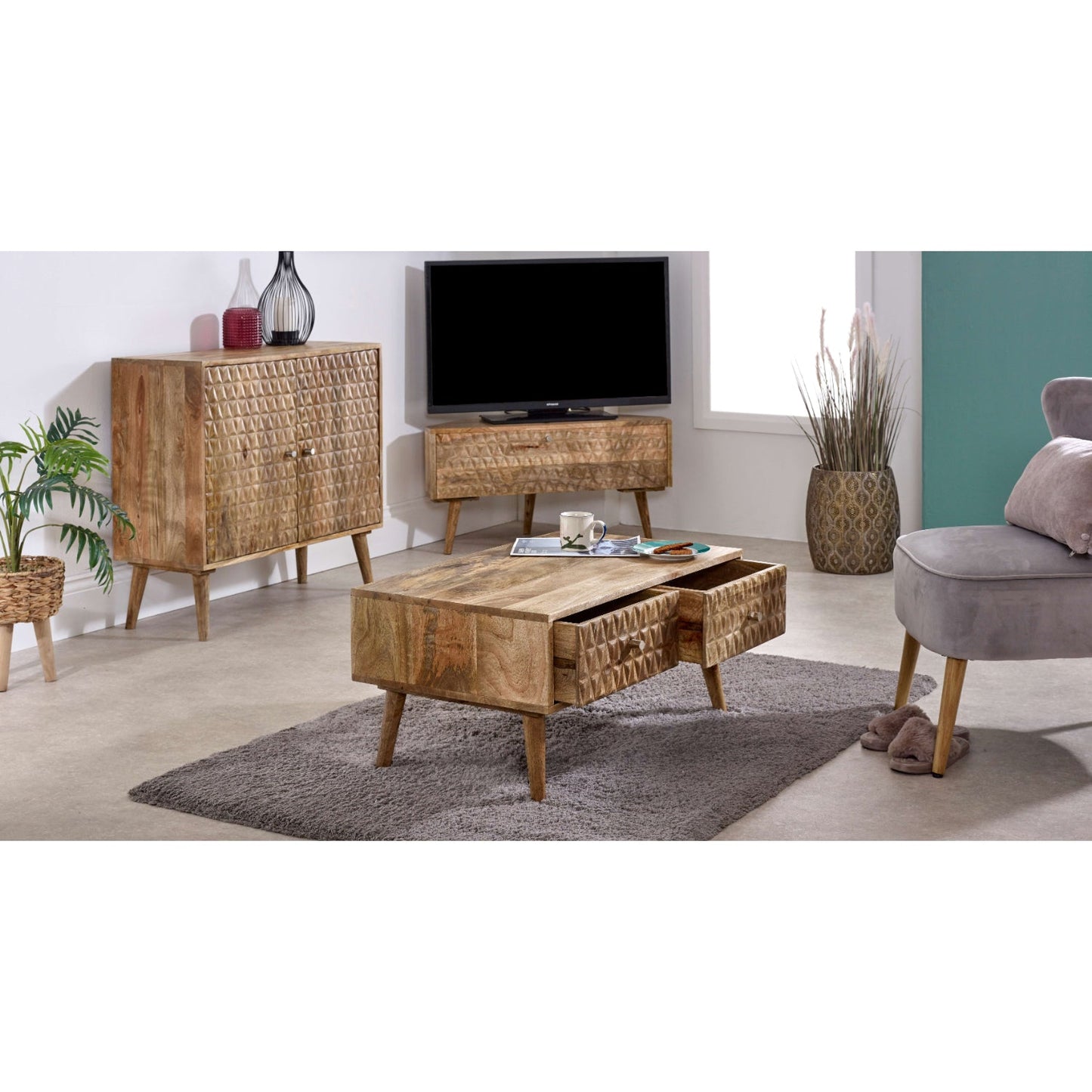 Marlow Light Mango Wood Coffee Table with 2 Drawers