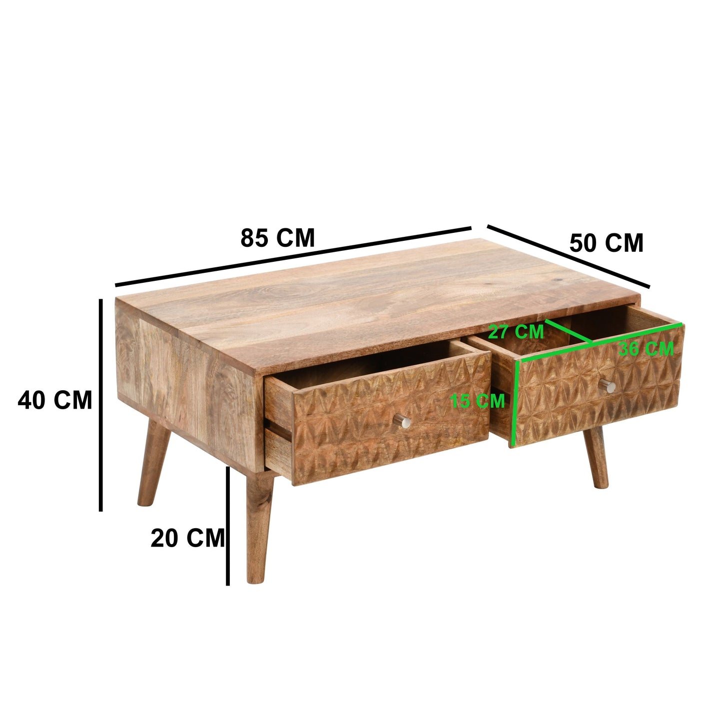 Marlow Light Mango Wood Coffee Table with 2 Drawers