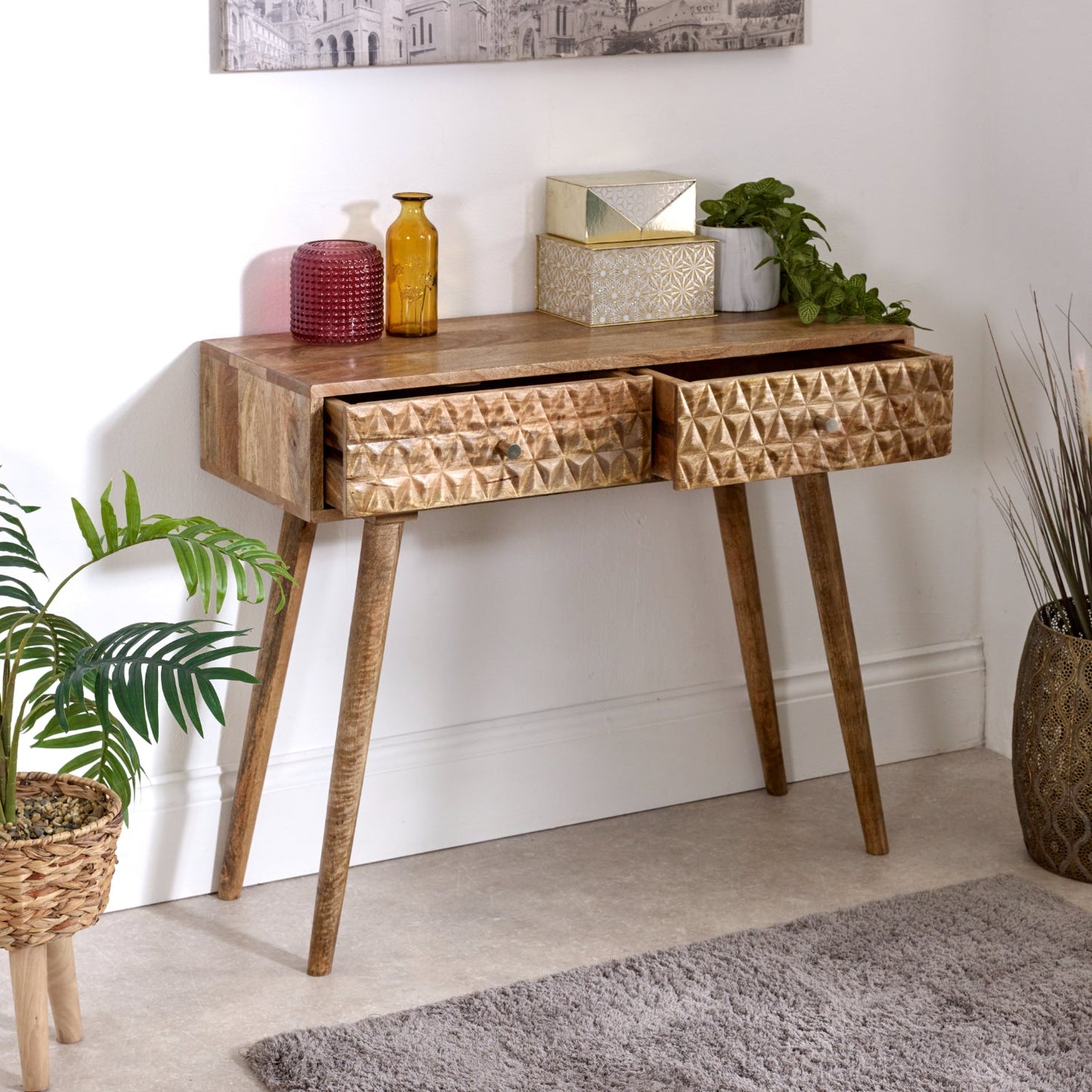 Marlow Light Mango Wood Console Table with 2 Drawers