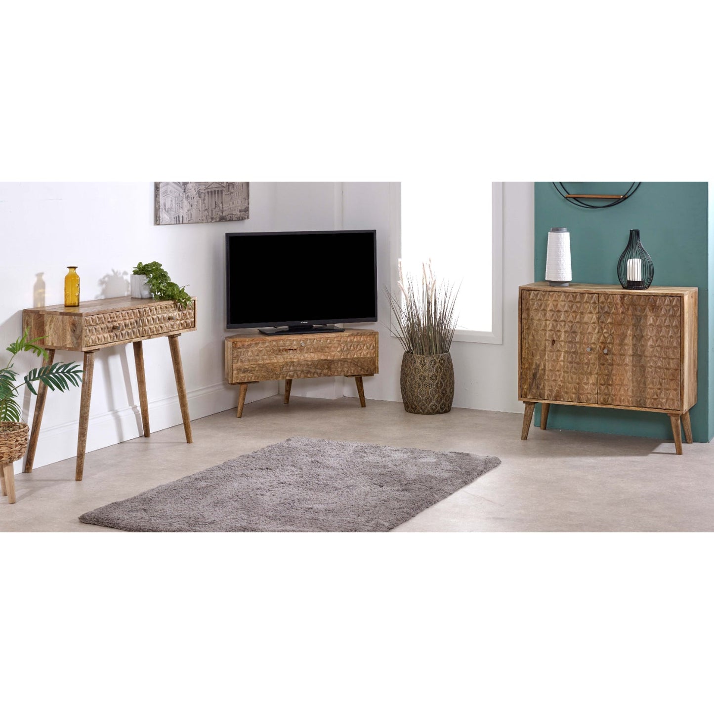 Marlow Light Mango Wood Corner TV Stand