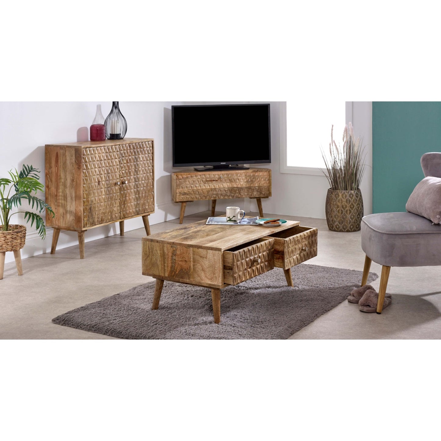 Marlow Light Mango Wood Corner TV Stand