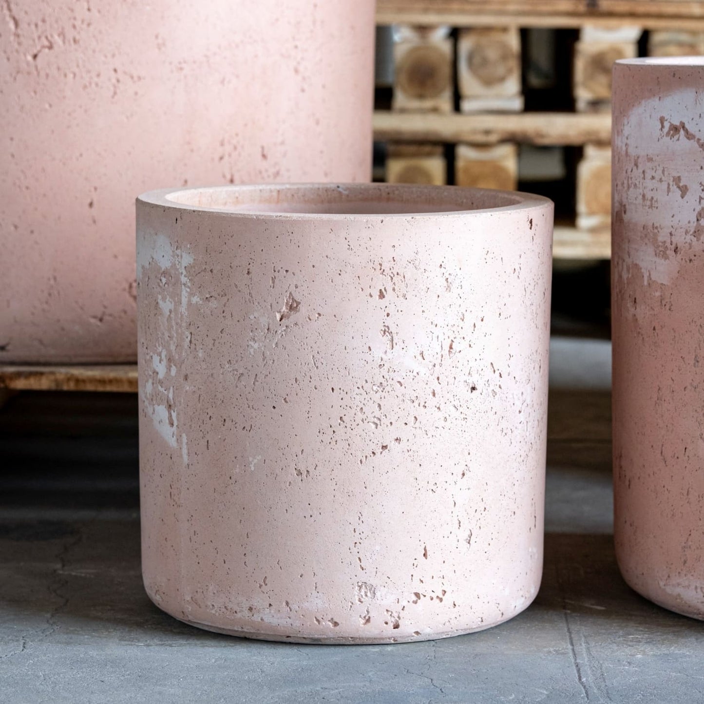 Aurella | Blushstone – 40cm Large Concrete Cylinder Planter – 34L Round Plant Pot