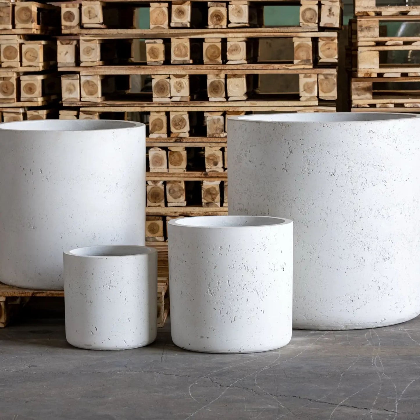 Aurella | White Mist – 70cm X Large Concrete Cylinder Planter – 199L Round Plant Pot