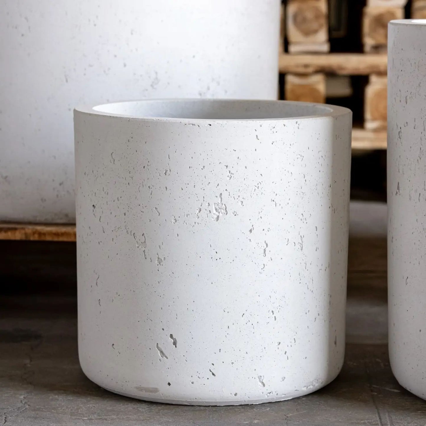 Aurella | White Mist – 70cm X Large Concrete Cylinder Planter – 199L Round Plant Pot