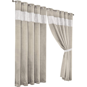 Diamante Natural Blackout Eyelet Curtains with Tie Backs Thermal Ring Top Window Dressings by OLIVIA ROCCO