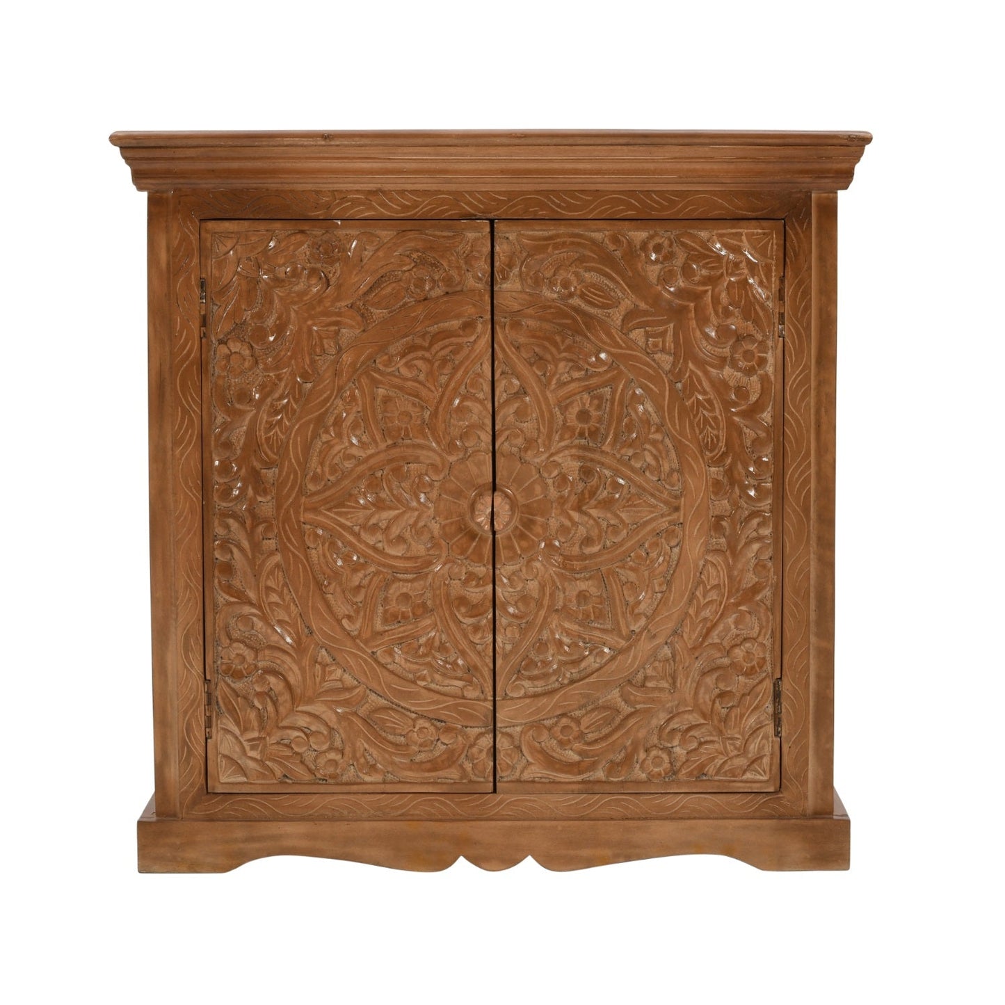 Carved Mango Wood Sideboard With 2 Doors