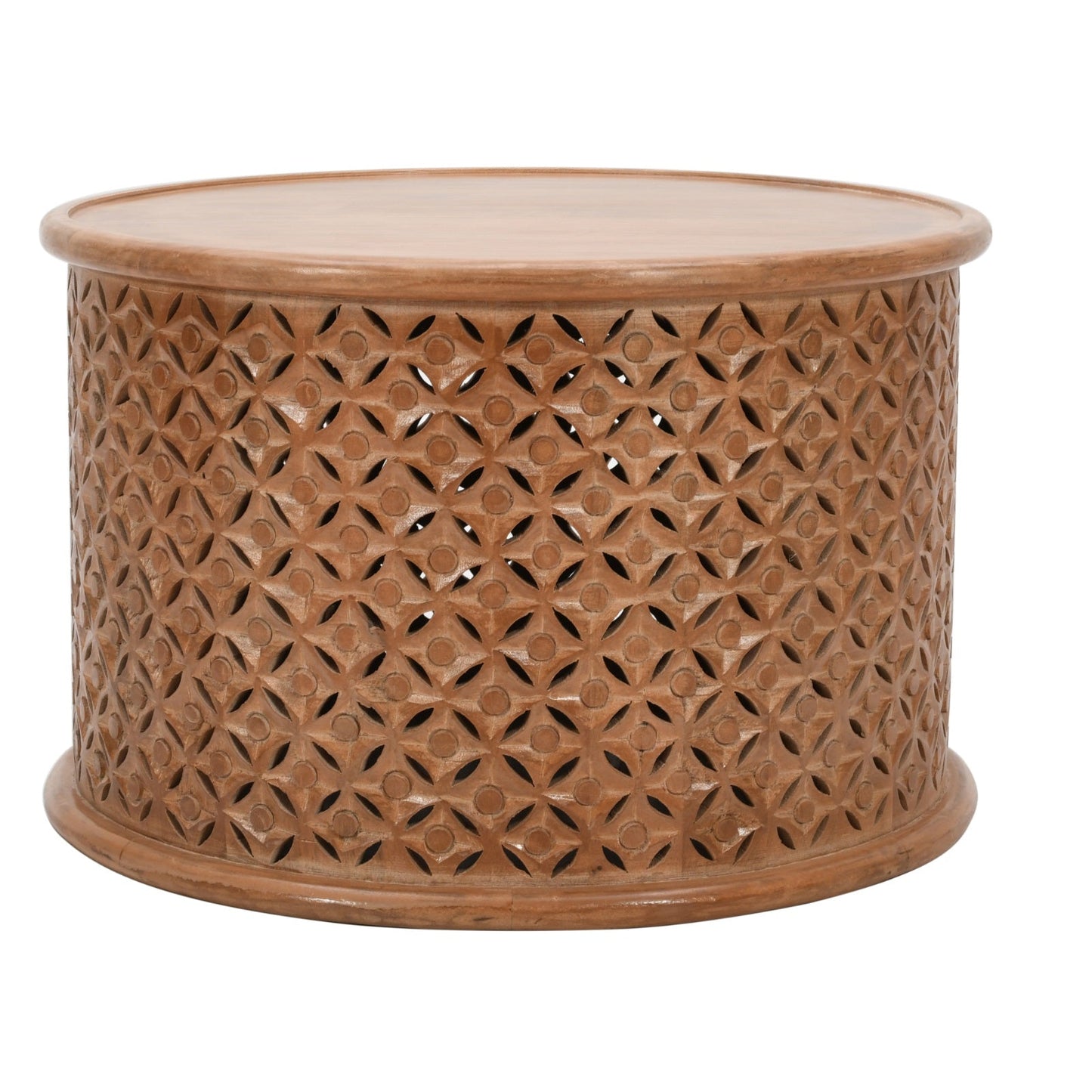Carved Mango Wood Round Coffee Table