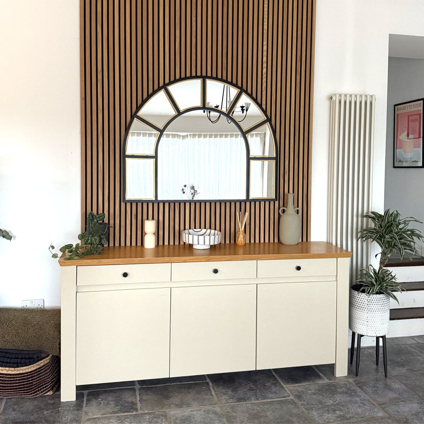 Mio - Black & Gold Metal Arched Window Mirror - 95cm x 120cm