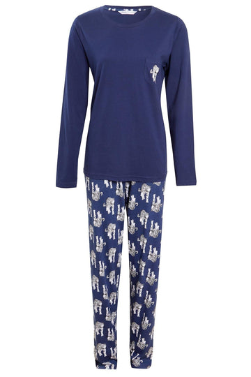 Navy Tiger Print Cotton Pyjama Set for Women 100% Soft Cotton Relaxed Fit Nightwear Perfect for Lounging and Sleeping Multiple Sizes Available by Daisy Dreamer